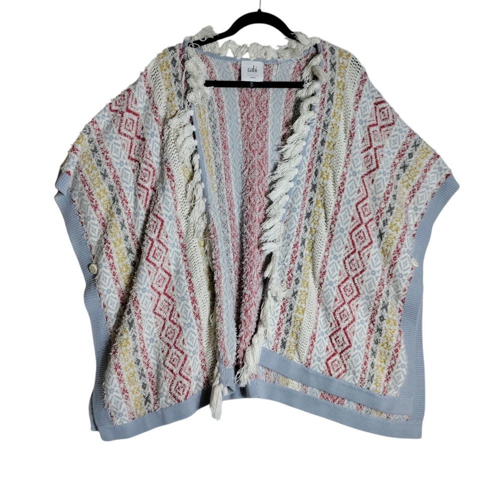 CAbi‎ Multicolor Siesta Poncho Fringe Southwestern Boho Shawl Sz XS/S Oversized